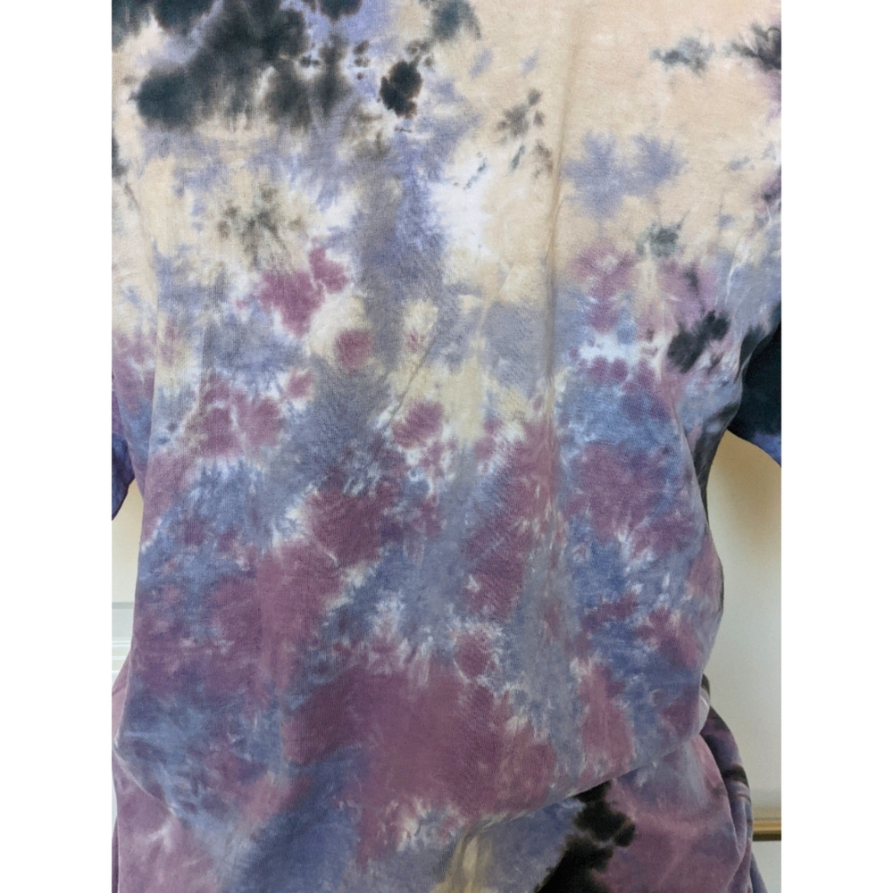 Women’s AC/DC Graphic Rocker T-shirt Size M Tie Dye Cut Out Collar Leopard Print - Picture 11 of 12